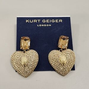 NWT Kurt Geiger Gold-Tone Pave Heart Drop Earrings